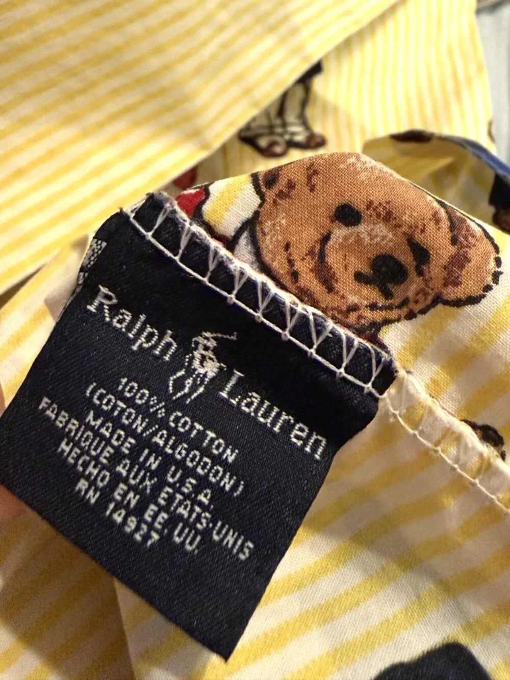 Ralph Lauren Yellow Stripe Lauren Bear Standard Single Pillowcase Vintage Preppy